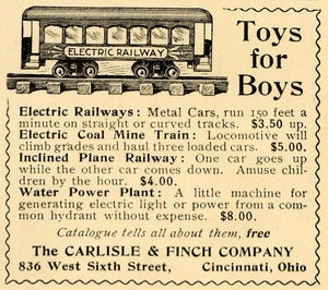 1897 Ad Carlisle Finch Boys Toys Electric Railway Set - ORIGINAL LHJ3