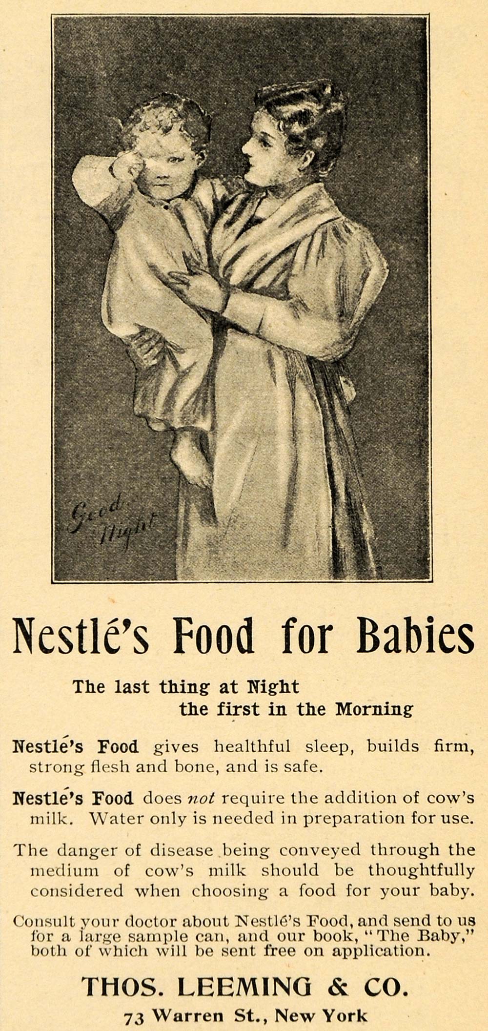 1895 Ad Mother Baby Nestle Babies Food Thomas Leeming - ORIGINAL LHJ3