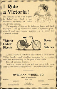 1895 Ad Victoria Ladies Bicycle Antique Overman Wheel - ORIGINAL LHJ3