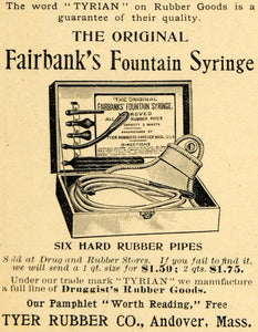 1894 Ad Fairbank Fountain Syringe Tyler Rubber Andover - ORIGINAL LHJ3