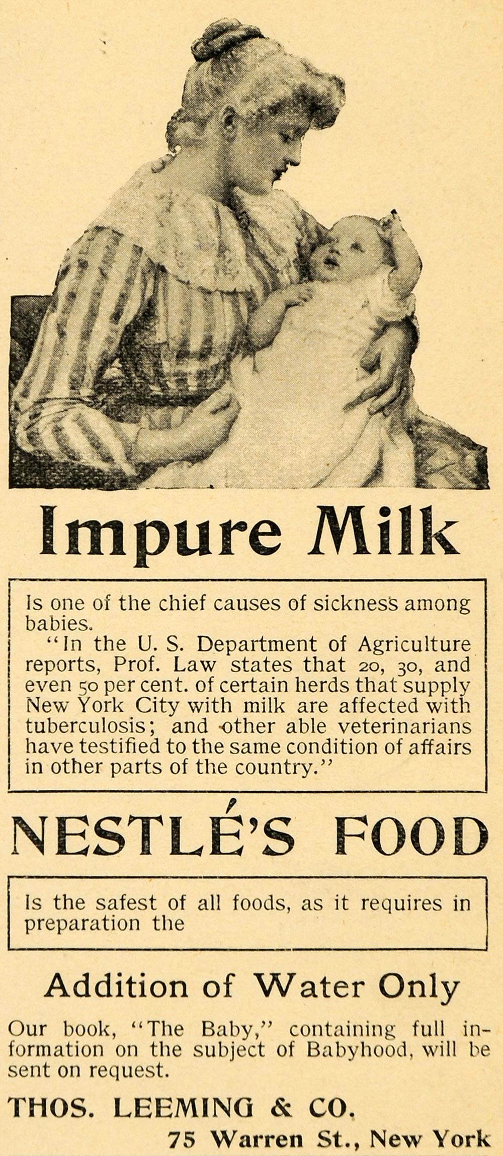 1895 Ad Nestle Baby Food Mother Infant Thomas Leeming - ORIGINAL LHJ3