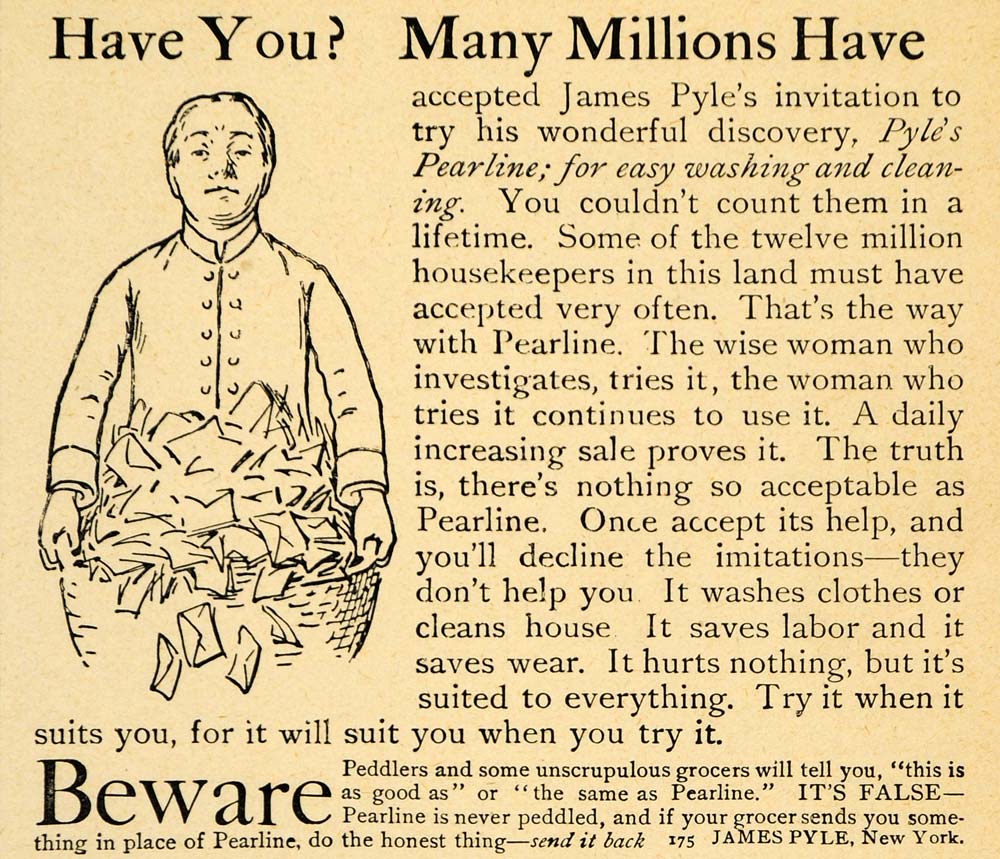 1891 Ad Soap Detergent Note Basket James Pyle Pearline - ORIGINAL LHJ3