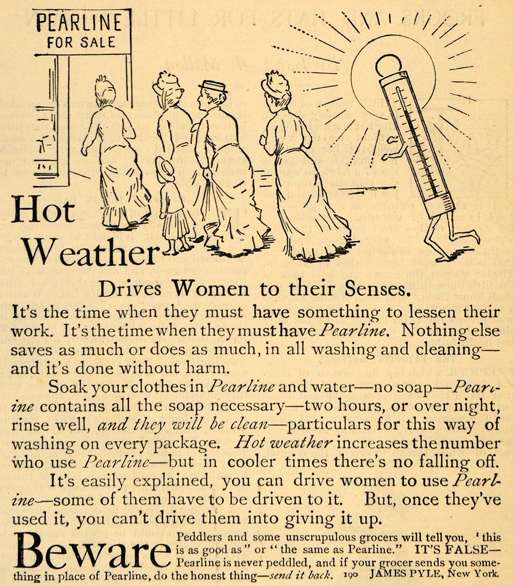 1891 Ad Hot Women Running Thermometer Pearline Soap - ORIGINAL ADVERTISING LHJ3