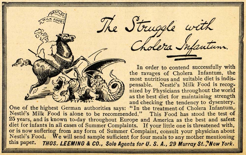 1891 Ad Dragon Fight Nestles Milk Food Thos Leeming Co. - ORIGINAL LHJ3