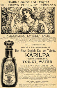 1891 Ad Angel Horn Karilpa Toilet Water Crown Perfumery - ORIGINAL LHJ3
