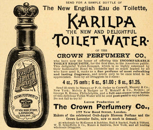 1891 Ad Perfume Bottle Karilpa Toilet Crown Perfumery - ORIGINAL LHJ3