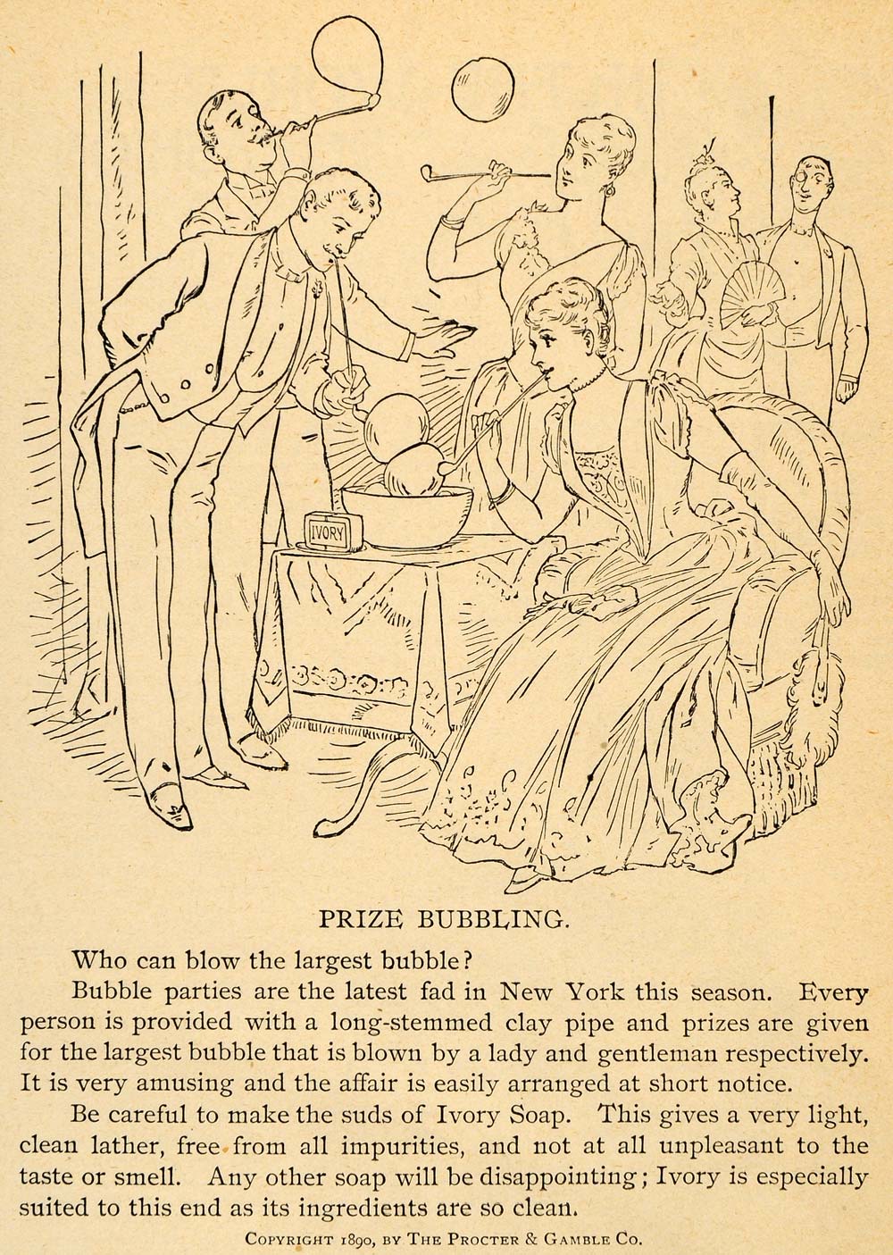 1891 Ad Prize Bubbling Parties Ivory Soap Bar Suds Game - ORIGINAL LHJ3