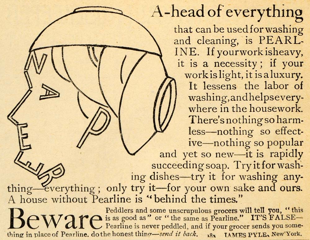 1890 Clever Ad Pearline Soap Detergent Wash James Pyle - ORIGINAL LHJ3