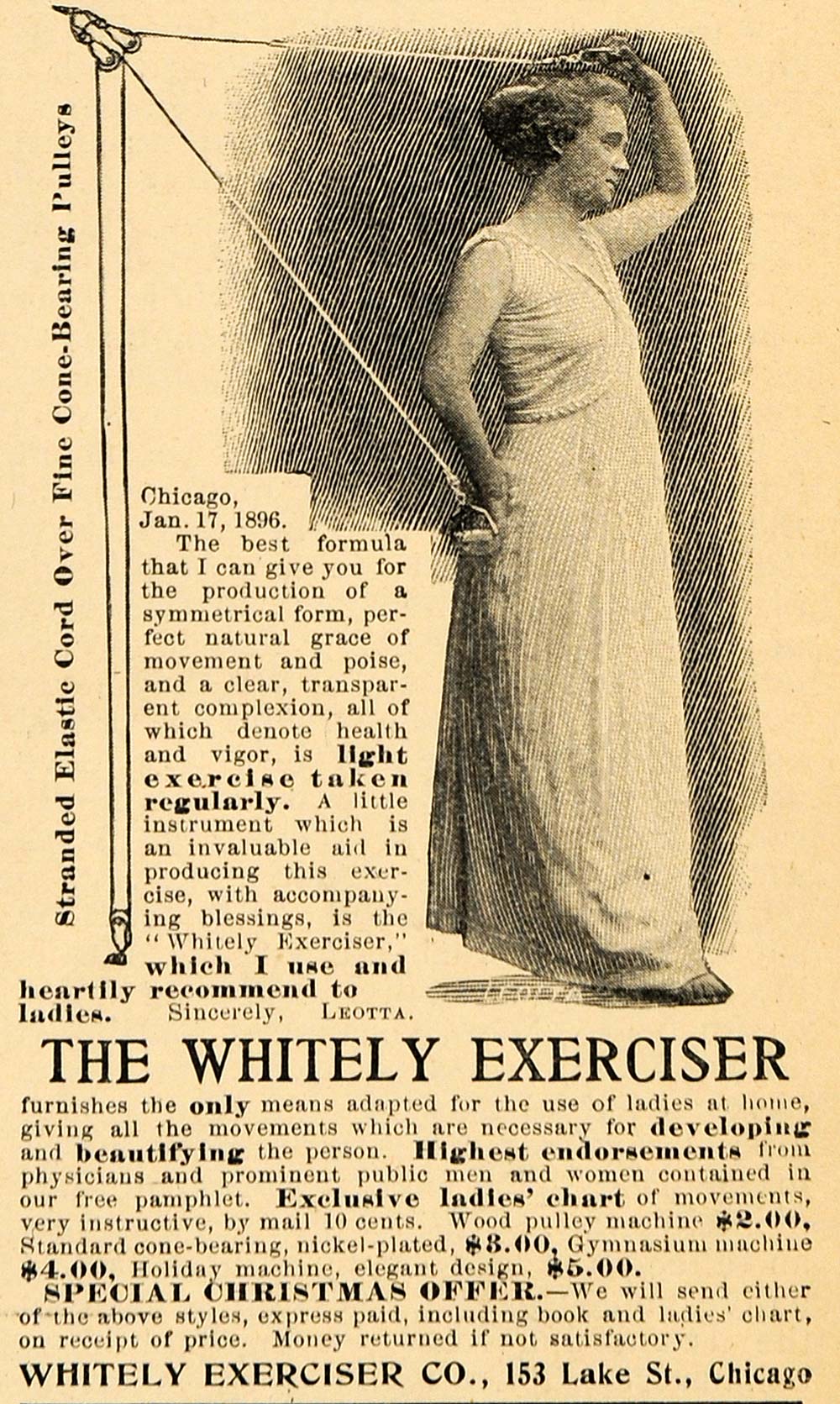1896 Ad Whitely Exerciser Chicago Health Leotta Beauty - ORIGINAL LHJ3