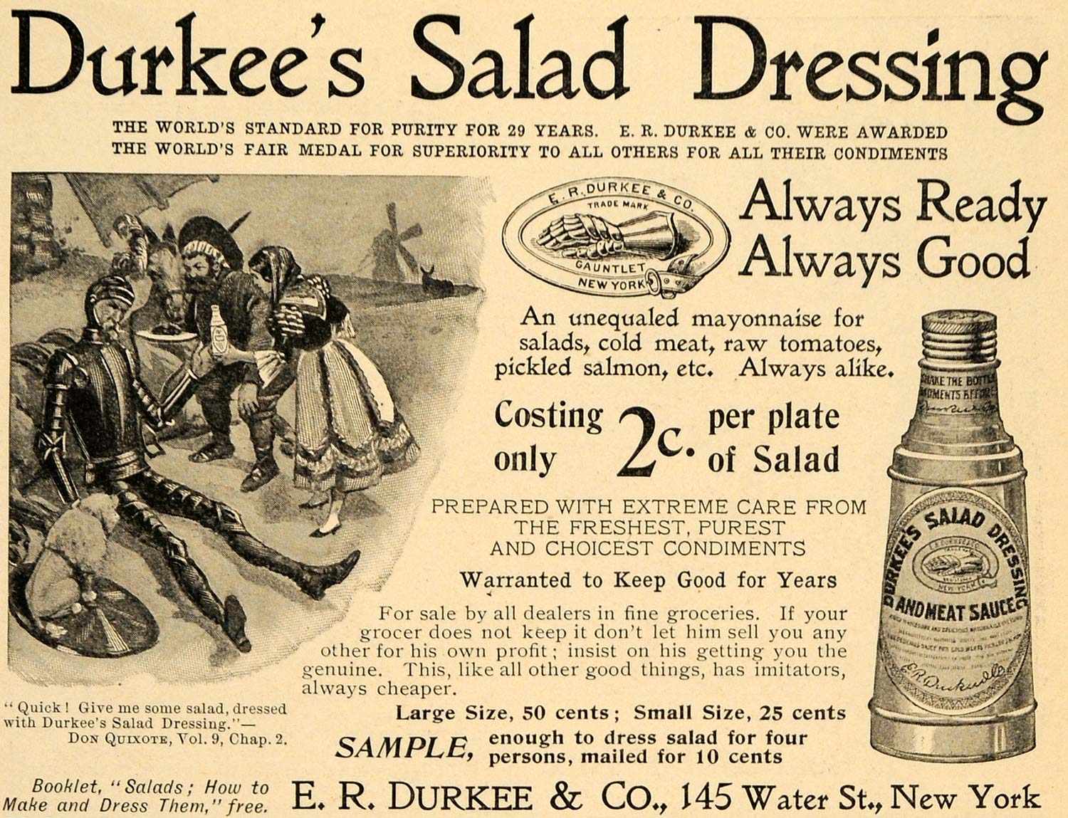 vintage salad dressing bottle 1897 Ad Durkee's Salad Dressing Meat Sauce Don Quixote