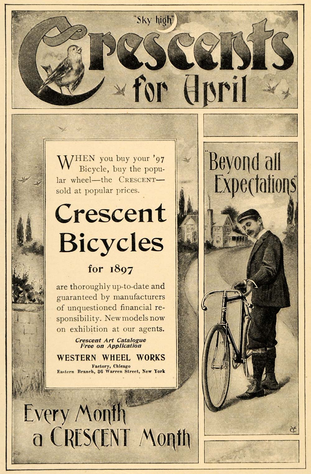 1897 Ad Crescent Bicycles Western Wheel Works Fashion - ORIGINAL LHJ3