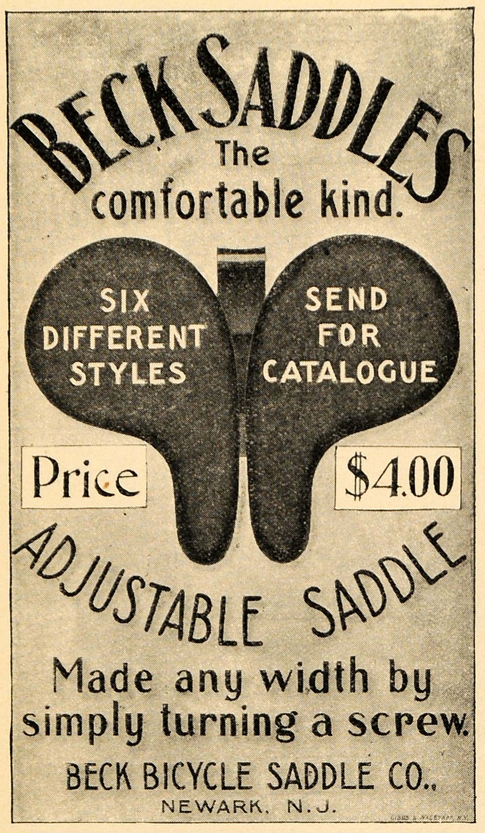 1897 Ad Beck Bicycle Saddle Seat Newark Bike Pricing - ORIGINAL ADVERTISING LHJ3