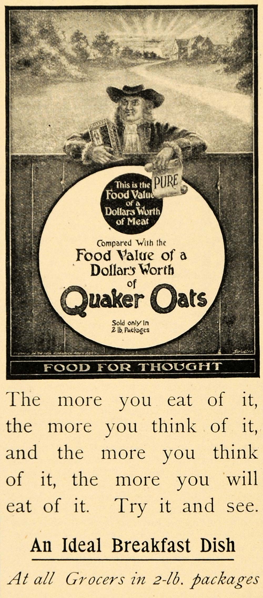 1897 Ad Quaker Oats Rolled Breakfast Cereal Grocer Food - ORIGINAL LHJ3