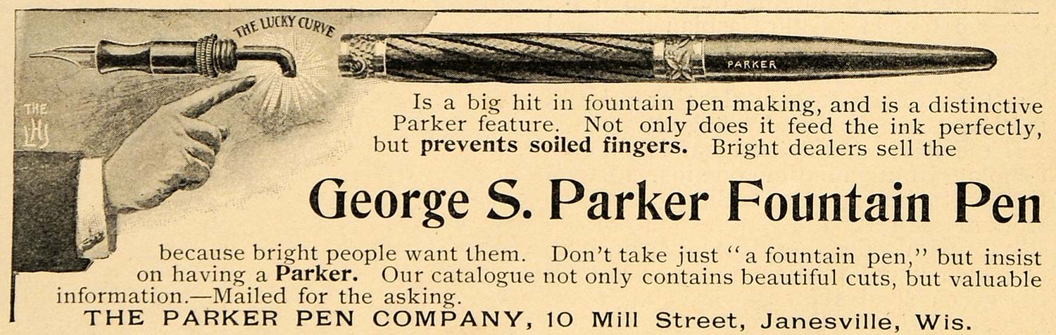 1897 Ad George S. Parker Fountain Pen Janesville Pencil - ORIGINAL LHJ3