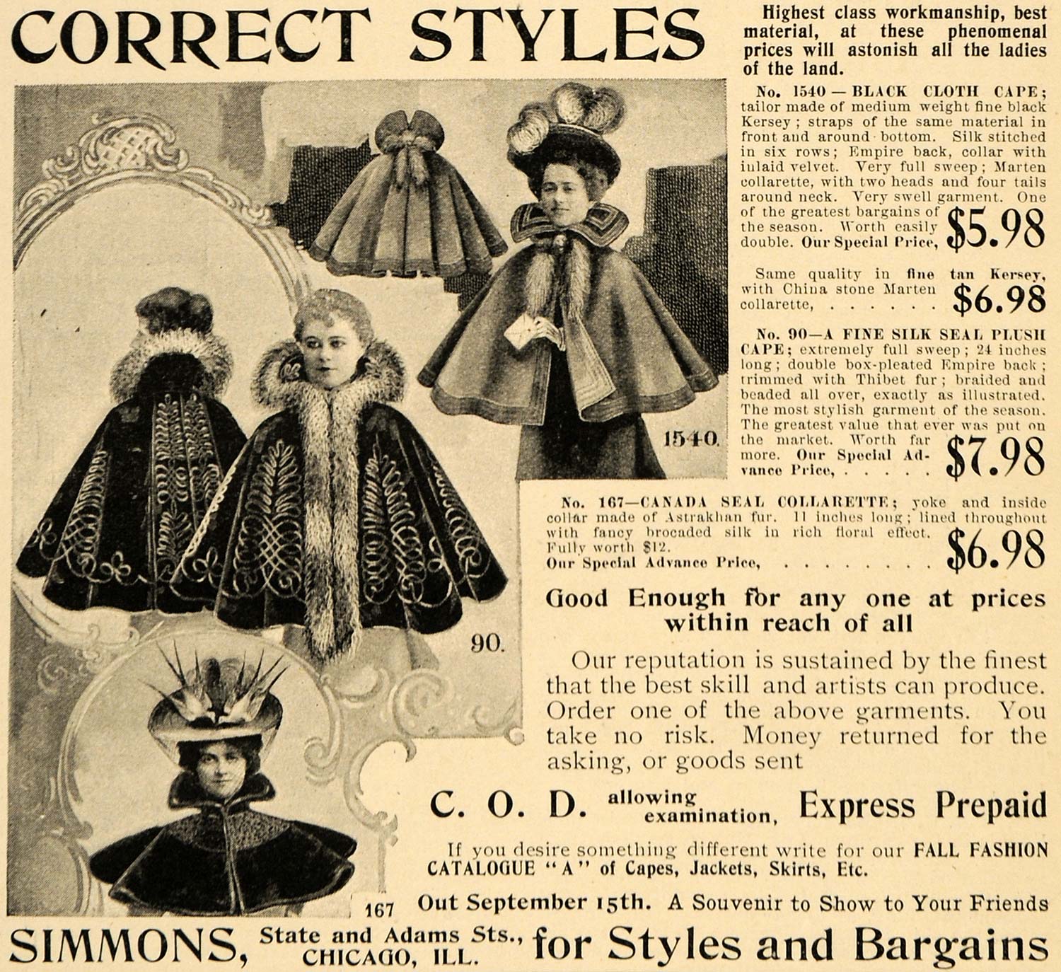 1897 Ad Coat Simmons Fashion Jacket Cloak Style Garment - ORIGINAL LHJ3