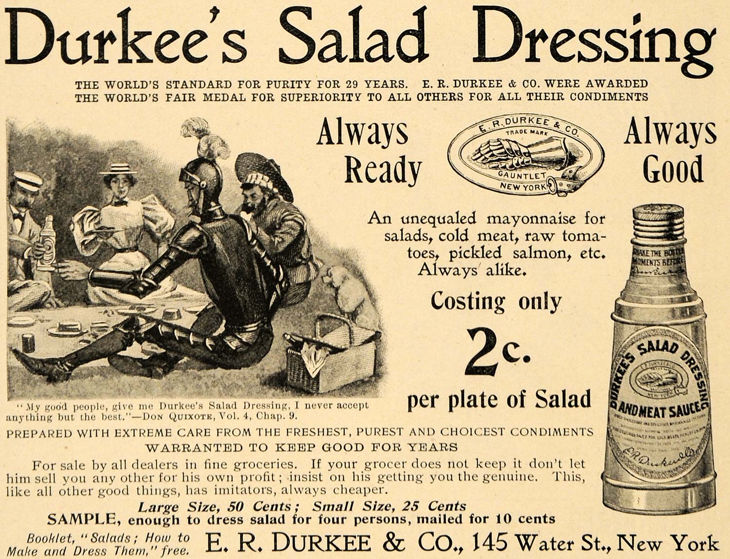 1897 Ad Durkee's Salad Dressing Knight Quixote Meat Art - ORIGINAL LHJ3