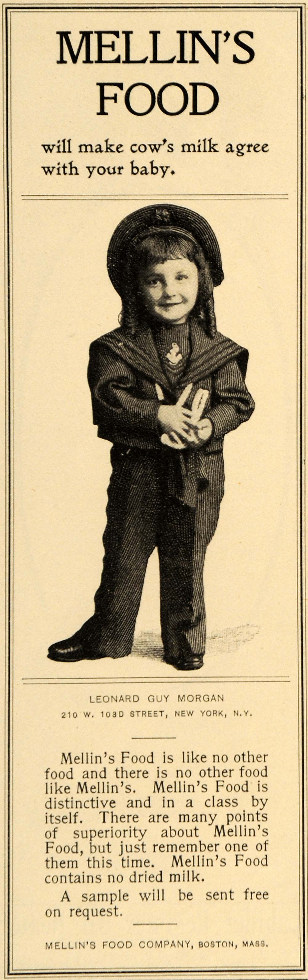 1899 Ad Mellin's Food Milk Leonard Guy Morgan Children - ORIGINAL LHJ4