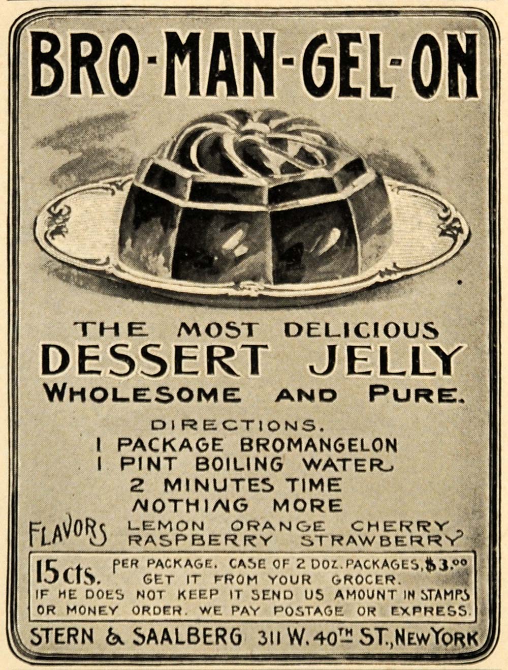 1899 Ad Bro-Man-Gel-On Dessert Jelly Gelatin Raspberry - ORIGINAL LHJ4