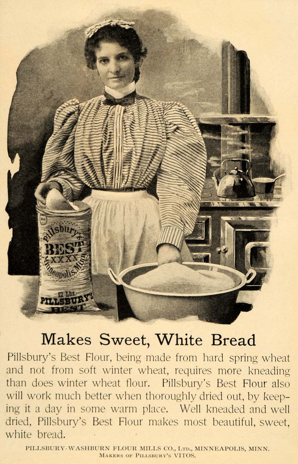 1899 Ad Pillsbury Flour Bake White Bread Women Kitchen - ORIGINAL LHJ4 - Period Paper
