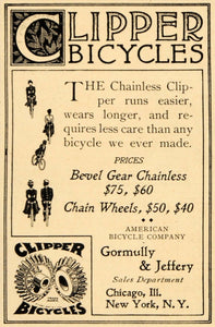 1900 Ad Clipper Bicycles Bikes Gears Chainless Wheels - ORIGINAL LHJ4