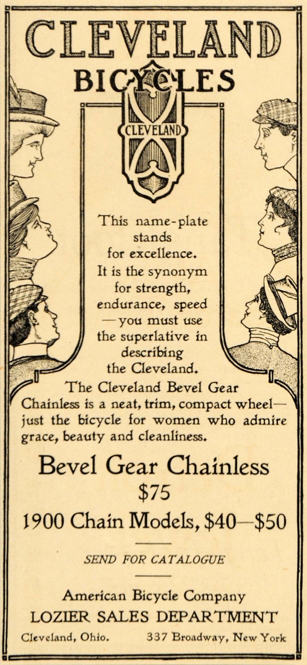 gear synonym 1900 Ad Cleveland Bicycles Bevel Gear Chainless Models