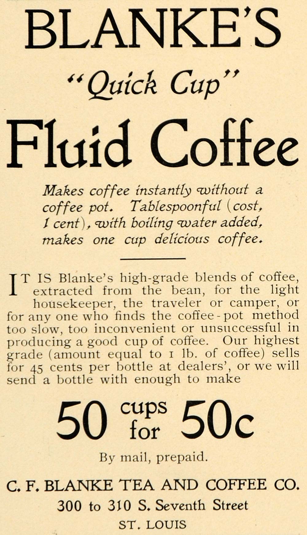 1900 Ad Blanke's Quick Cup Fluid Coffee Caffeine Tea - ORIGINAL ADVERTISING LHJ4