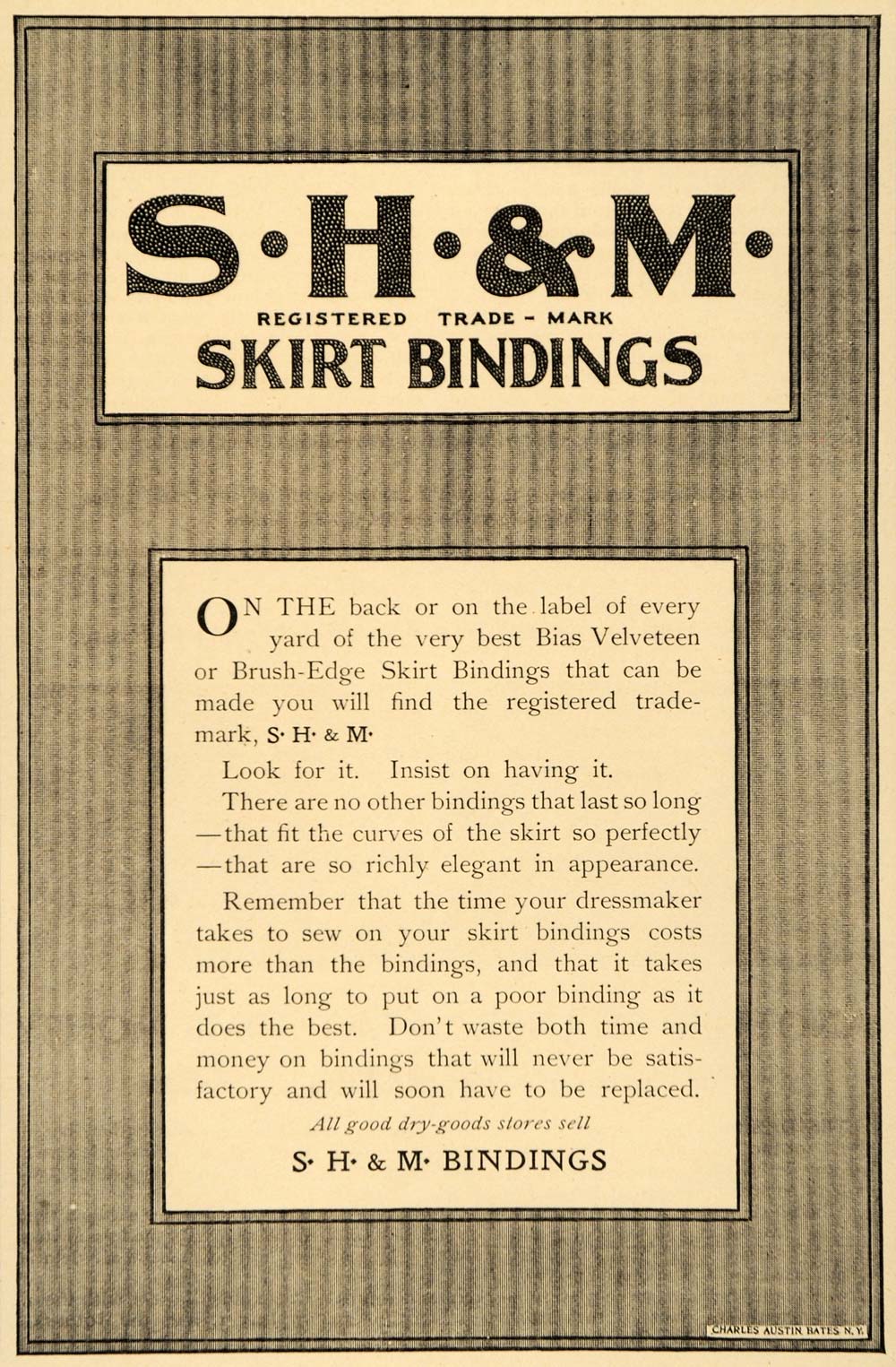 1900 Ad S H M Skirt Bindings Fashion Garment Style - ORIGINAL ADVERTISING LHJ4