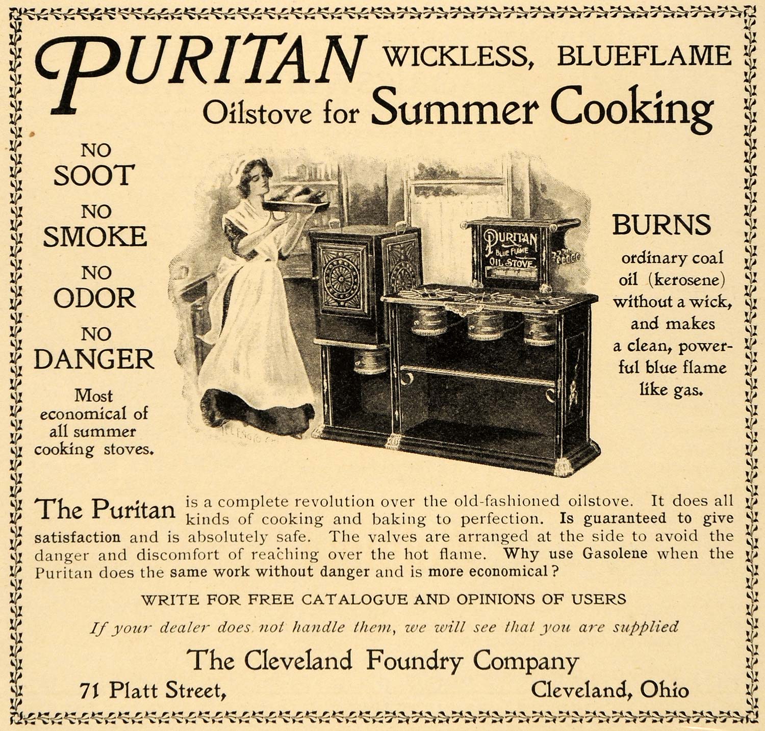 1900 Ad Cleveland Foundry Oil Stove Coal Cook Puritan