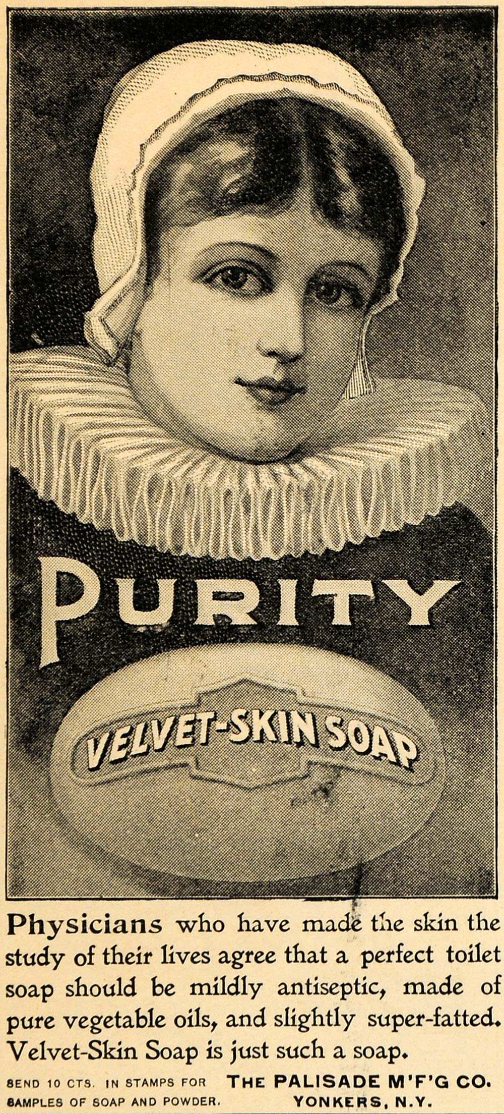 1896 Ad Purity Velvet Skin Soap Palisade Ruff Collar - ORIGINAL ADVERTISING LHJ4