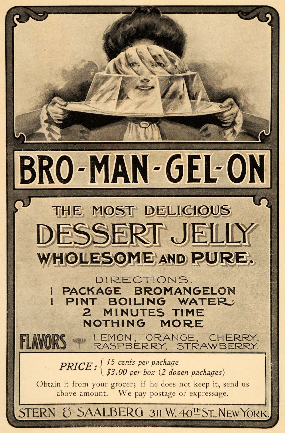 1900 Ad Stern Saalberg Bro-Man-Gel-On Dessert Jelly - ORIGINAL ADVERTISING LHJ4