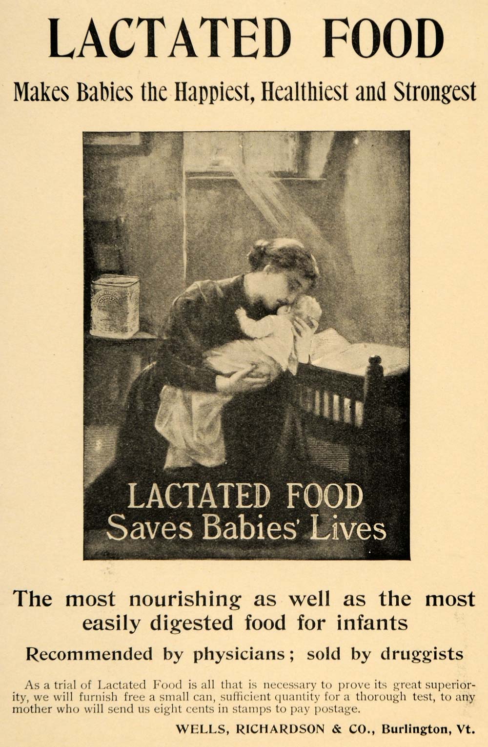 1895 Ad Lactated Food Saves Babies Wells Richardson - ORIGINAL ADVERTISING LHJ4