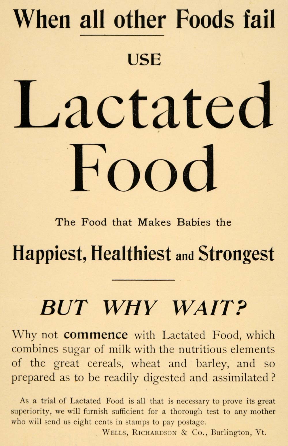 1895 Ad Wells Richardson Lactated Food Strong & Healthy - ORIGINAL LHJ4