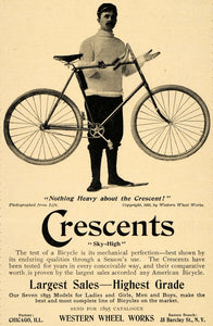 1895 Ad Western Wheel Works Crescent Sky High Bicycle - ORIGINAL LHJ4