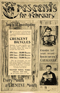 1897 Ad Crescent Bicycle Annual Sales Western Wheel - ORIGINAL ADVERTISING LHJ4