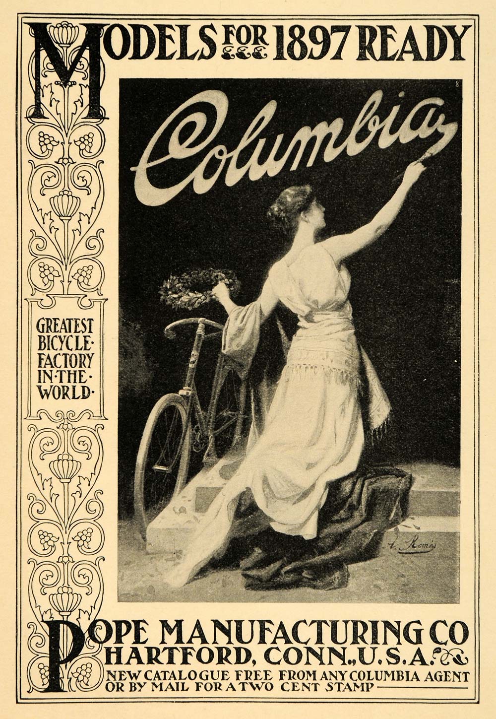 1897 Ad Columbia Bicycles Pope Hartford Wreath Romes - ORIGINAL ADVERTISING LHJ4