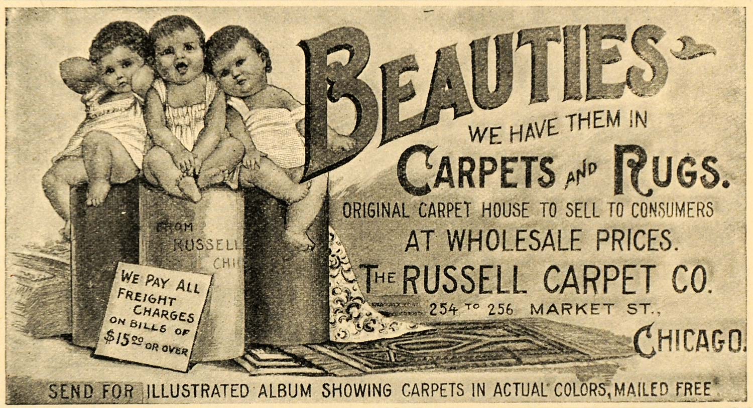 1896 Ad Russell Carpet Company Chicago Rug Babies Decor - ORIGINAL LHJ4