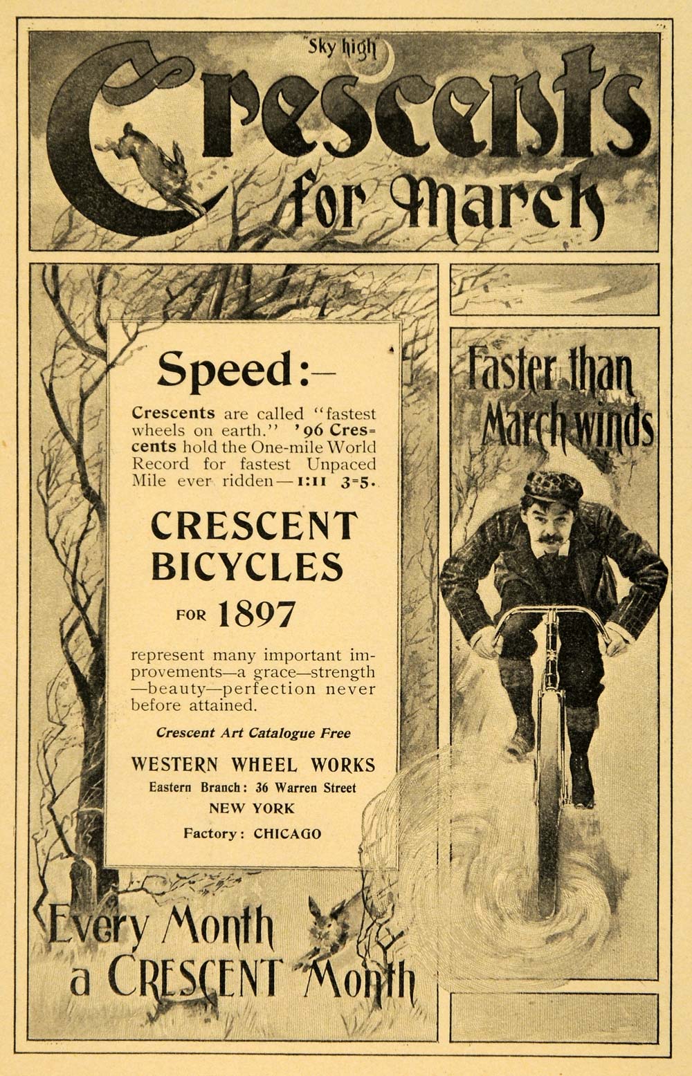 1897 Ad Crescent Bicycles World Record Western Wheel - ORIGINAL ADVERTISING LHJ4