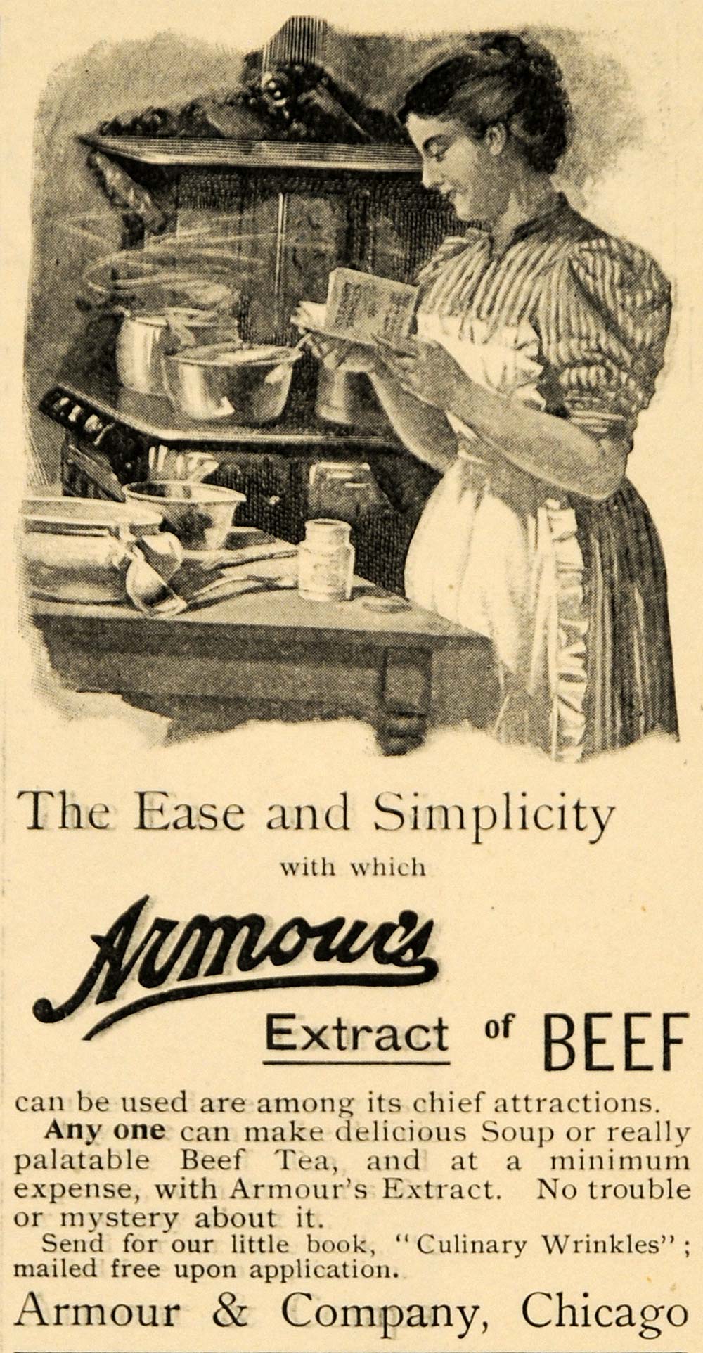 1897 Ad Armour's Beef Extract Housewife Cooking Soup - ORIGINAL ADVERTISING LHJ4