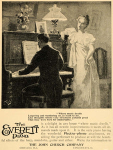 1895 Ad John Church Everett Piano Plectra-Phone Attach - ORIGINAL LHJ4