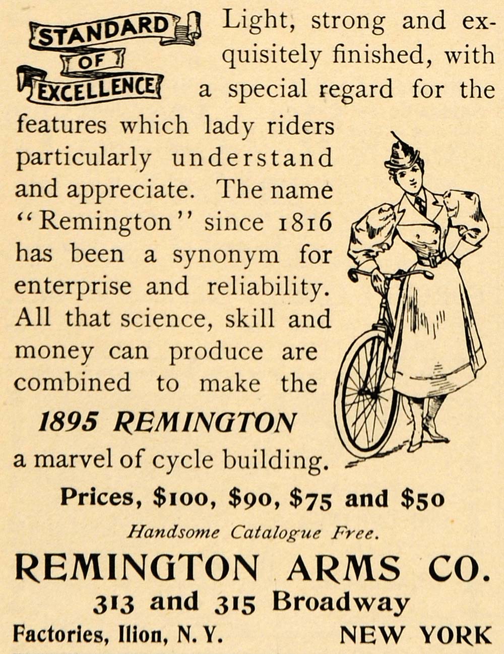 1895 Ad Bicycles Remington Arms Pricing Lady Rider NY - ORIGINAL LHJ4
