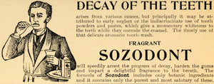1895 Ad Tooth Decay Dental Sozodont Harden Gums Enamel - ORIGINAL LHJ4