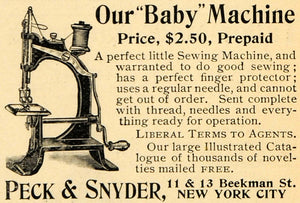 1895 Ad Peck Snyder Baby Sewing Machine Thread Pricing - ORIGINAL LHJ4