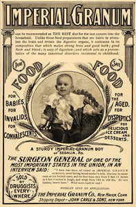 1899 Ad John Carle Imperial Granum Baby & Invalid Food - ORIGINAL LHJ4