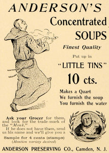 1899 Ad Anderson's Concentrated Soups Monk Tin Pricing - ORIGINAL LHJ4