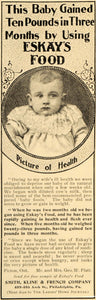 1899 Ad George W. Platt's Baby Eskay's Food Smith Kline - ORIGINAL LHJ4