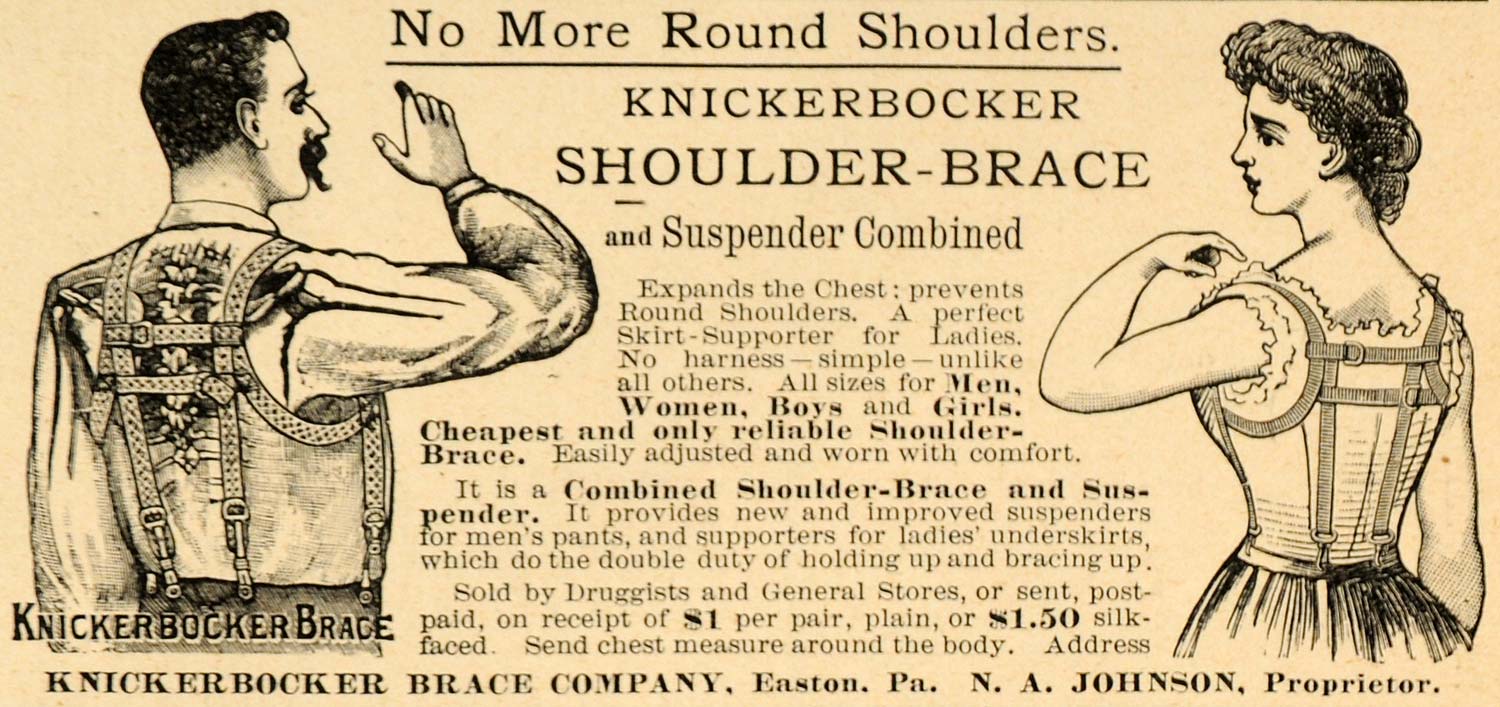 1892 Ad Knickerbocker Shoulder Brace Suspender Clothes - ORIGINAL LHJ4