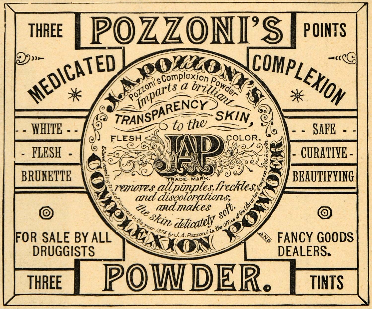 1892 Ad J A Pozzoni Complexion Powder Cosmetics - ORIGINAL ADVERTISING LHJ4