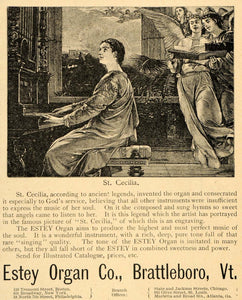 1892 Ad Estey Organ Co Musical Instrument Saint Cecilia - ORIGINAL LHJ4
