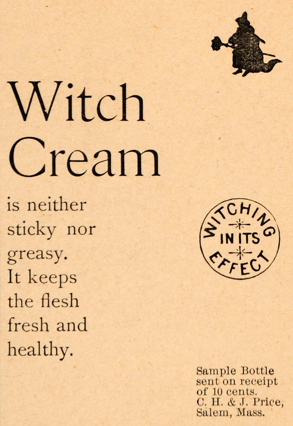 1892 Ad C H & J Price Witch Cream Skin Care Products - ORIGINAL ADVERTISING LHJ4
