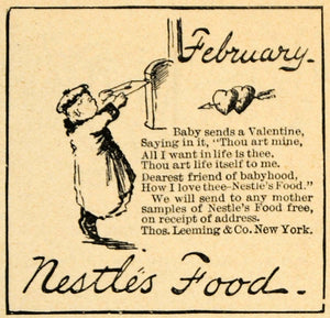 1892 Ad Thos. Leeming & Co. Nestles Foods Valentine - ORIGINAL ADVERTISING LHJ4